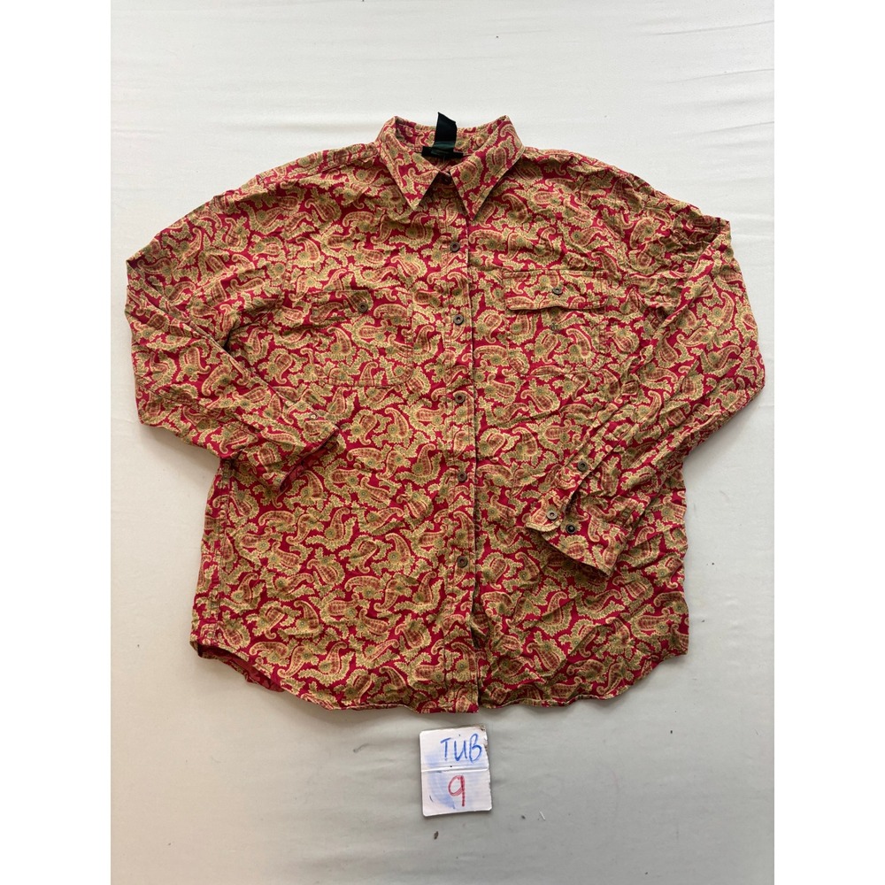Lauren Ralph Lauren Red Paisley Cotton Button Down Shirt Large Long Sleeve Top